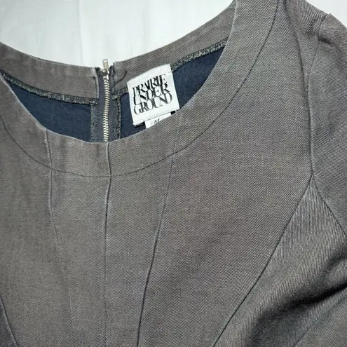 Prairie Underground Minimalist Long Sleeve Dress BodyCon Pockets Cotton Size L Gray Size M