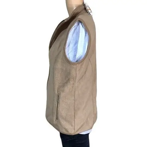 Karen Scott Sport Womens Performance Fleece Vest Full Zip Tan Brown Small