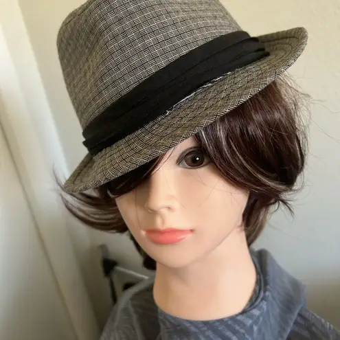 Hat Gray and Black Fedora Hat with Textured Pattern