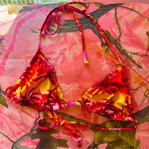 true vintage y2k aquatics sunset palm tree triangle bikini top Orange