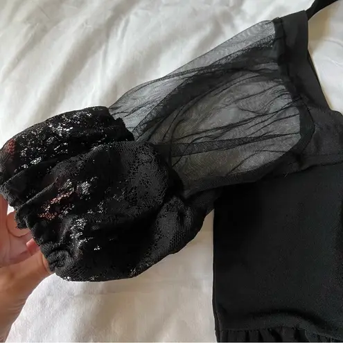 TEMPTED hearts lace puff sleeve organza baby doll top solid black size small