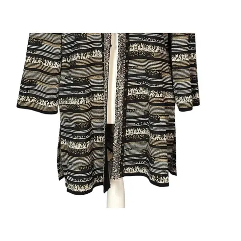 Misook Cardigan Duster Size Large Black Stripes Open Front Shimmer Work Dressy