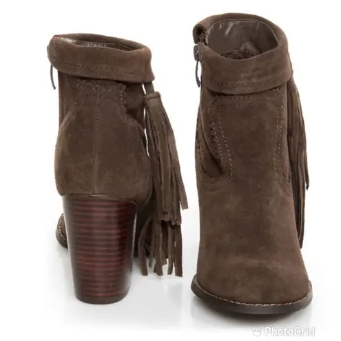 sbicca Brown Suede Fringe Ankle Boot Bootie Block Heel Wynona Fall Boho Size 6