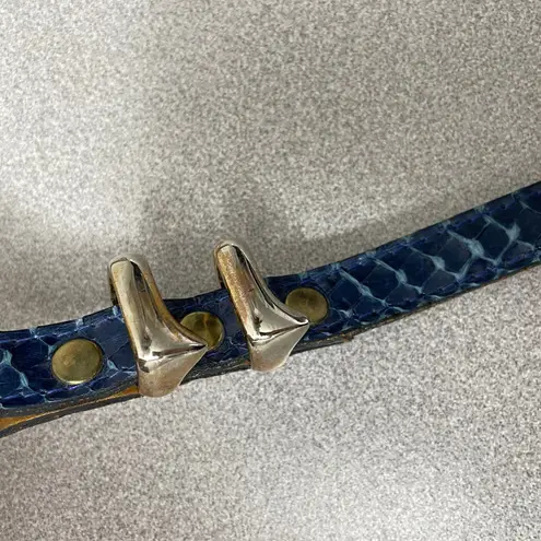 MZ Accessories Ny Snake Leather Belt Womens Small Blue Goldtone Buckle Wrap 1/2"