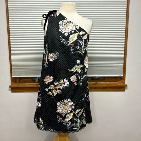 Maeve Anthropologie Ashbury Black Floral Studded One Shoulder Dress