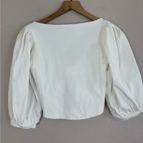 AMUR Oni Cropped Twist Front White Cotton Top Blouse XS $128