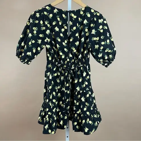 Miss Selfridge Petite 0 Poplin Mini Dress Lemons Puff Sleeve Ruffle Boho Cottage
