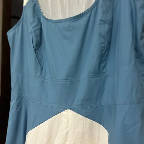 Eshakti Yellow and Blue A-Line Maxi Dress with Scoop Neck pockets size Large