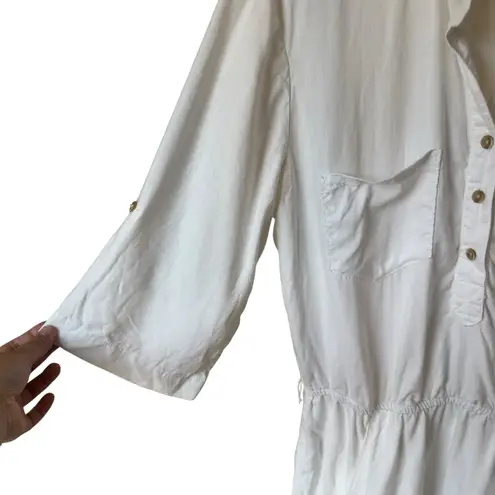 Bella Dahl White Collared Button Front Tunic Dress Pockets Casual Lounge L