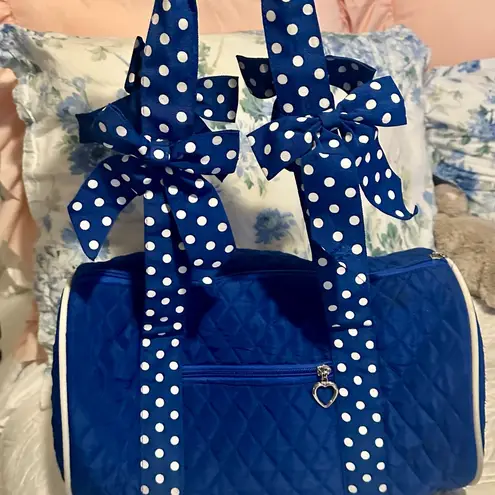 Blue Quilted Duffle Bag with Polka Dot Bows