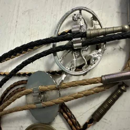 VINTAGE LOT 4 Women's BOLO Faux LEATHER FABRIC Natural Stones + Silver