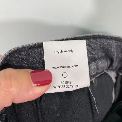 RTA Women Studio Black Leather Belted Straight Flare Ankle Raw Hem Jeans Size XS