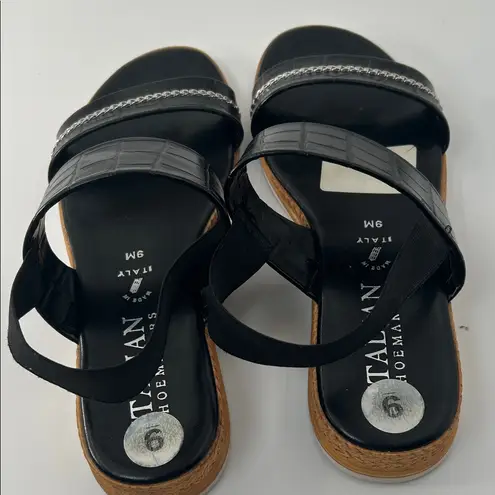 Italian Shoemakers  Black Croc-Embossed Sandals