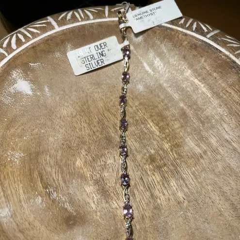 Macy's NWT Dainty Amethyst 18K Gold Over Sterling Silver Bracelet