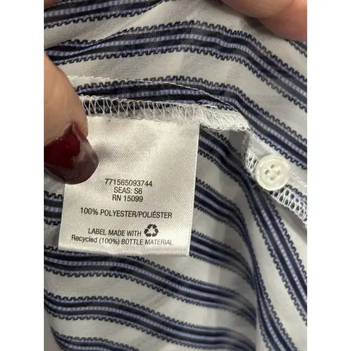 Covington Essentials Blue/White Stripe Long Tab Sl Button Up Blouse W/Tank Small