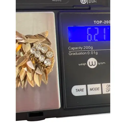 Vtg Rhinestone Leaf Cluster Statement Earrings Gold Metallic Ear Crawler Estate