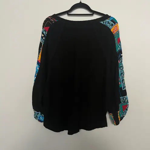 Kori America Black Vneck Sweater With Colorful Sleeves