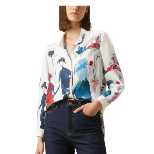 Parisian Oil Painting Print Button Down Blouse Large Multiple Size M