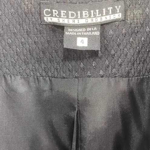 CREDIBILITY SHERRI DROBNICK Vintage 90s Ruffle Neck Blazer Black Size 4