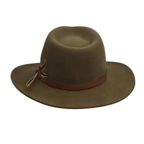 Dorfman Pacific Made in USA Wool Fedora Leather Strap Feather Accent Brown/Olive Brown