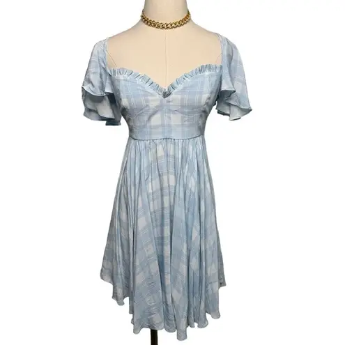 Maison Amory Sugarmilk Mini sweetheart dress dream sea blue plaid size small S