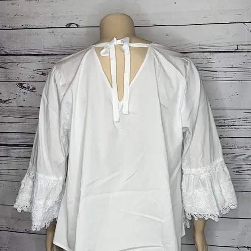 Grand & Greene Size 2X White Boho Floral Crochet Lace Keyhole Peasant Shirt Top