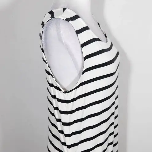 Loveappella Black and White Stripe Sleeveless Tunic with Side Ruching Size Large