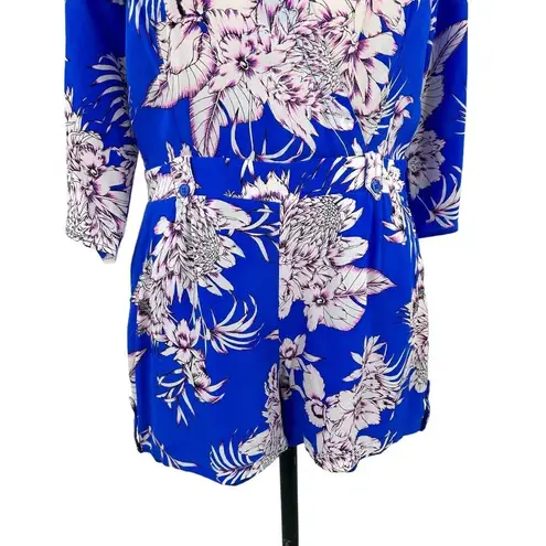 Yumi Kim Liz Silk Romper Tahiti Sunrise Royal Blue Floral Print Size Medium