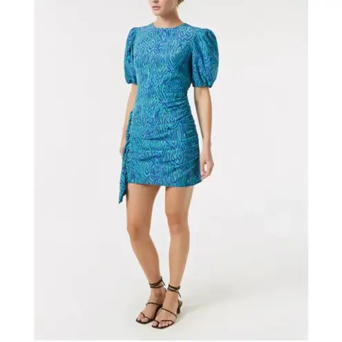 NWT Rhode Pia Mini Dress in Green and Blue Electric Moire Print, Size 0