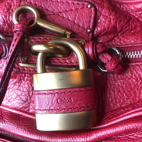 Chloé CHLOE Paddington Red Leather Large Bag Comes with: Padlock, Key, COA, Dustbag