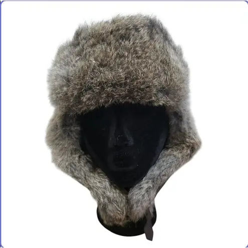 Mad Bomber Hat Rabbit Fur Lined Adult Size Medium Brown Ear Flaps Hunting Winter