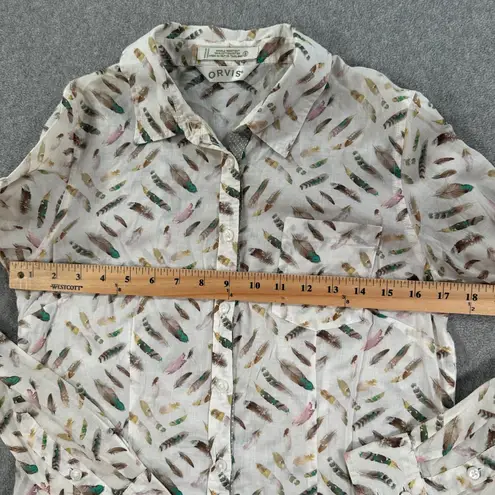 Orvis Feather Print Button Down Shirt Women's 8 Cotton Wrinkle Resistant