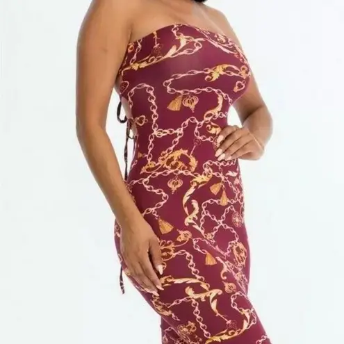 NWT capella New Burgundy Chain Print Criss Cross Back Dress small Red
