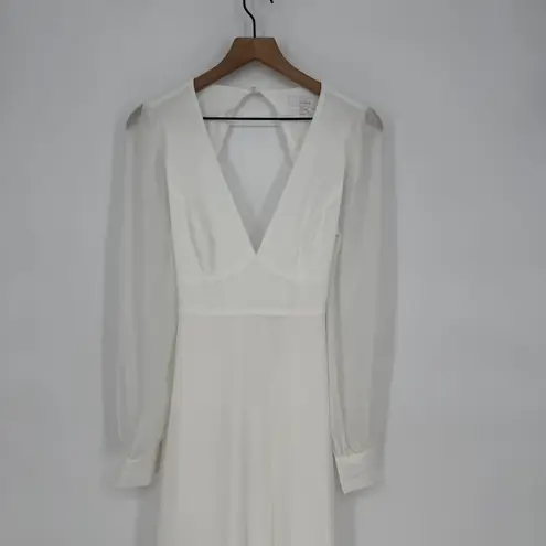 Lulus Talk About Divine White Long Sleeve Backless Maxi Dress Size M Size M