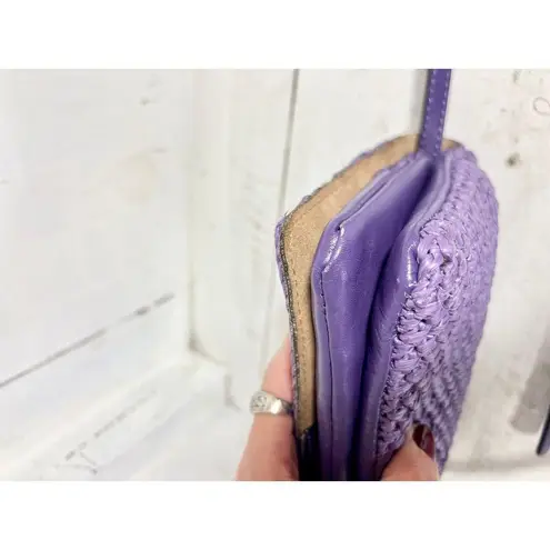 Patricia Nash Penley Raffia Straw Violet Flap Adjustable Crossbody Bag