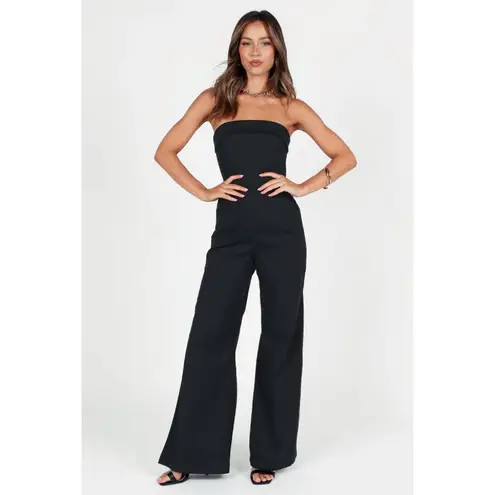 RUNAWAY THE LABEL Tahari Black Cotton Strapless Slit Wide-Leg Jumpsuit – Size M
