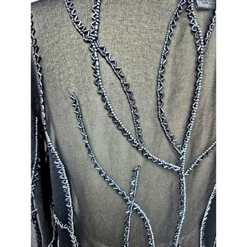 JMD New York Blouse Jacket Evening LP Sheer Black Fully Beaded Long Sleeves Size undefined