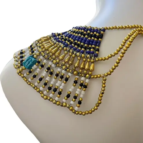 Ancient Egyptian Revival Beaded Scarab Collar
Necklace Handmade Statement Piece Gold