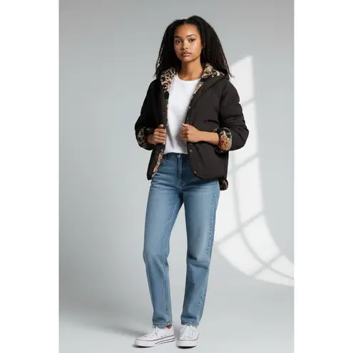 Free People Movement Elevation Jacquard Reversible FleeceJacket Hood Black S NWT