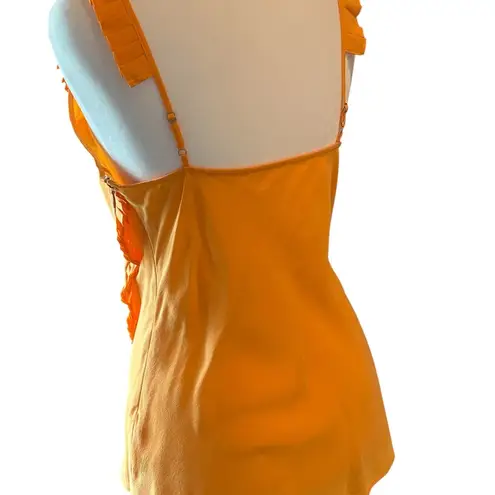 Equipment Orange Silk Ruffled Sleeveless Blouse