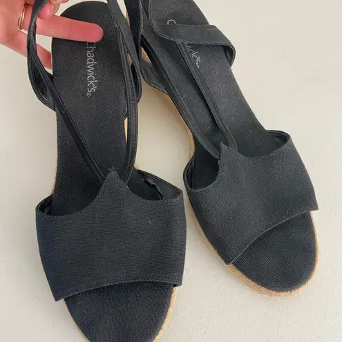 Chadwick's Chadwick’s women’s black canvas sling back woven wedge chunky heels espadrilles