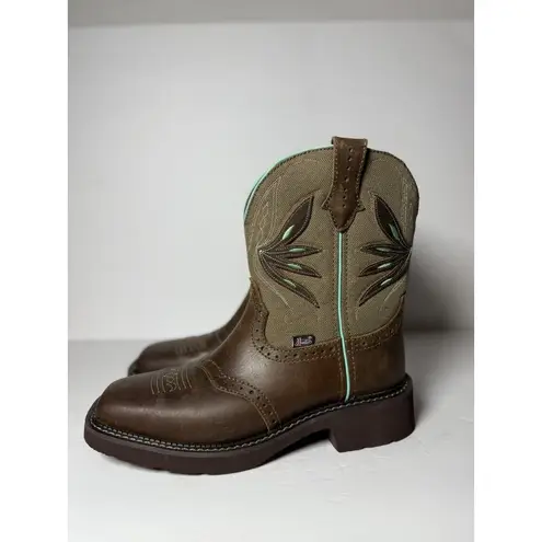 Justin Boots Justin Womens 8" Nettie Western Cowboy Brown Leather Boots Square Toe Sz 9B NEW