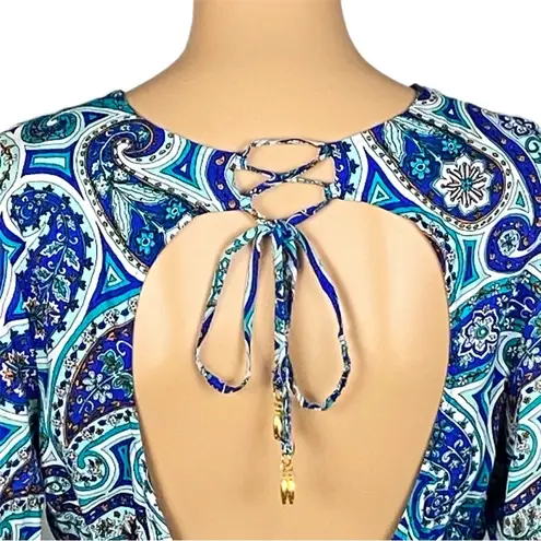 Trina Turk  “Provence” blue/teal/white paisley dress/Swim cover-up. Small. EUC