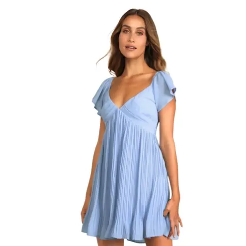 Lulus Amalfi Coast Royal Blue Pleated Flutter Sleeve Mini Dress Size XS NWOT