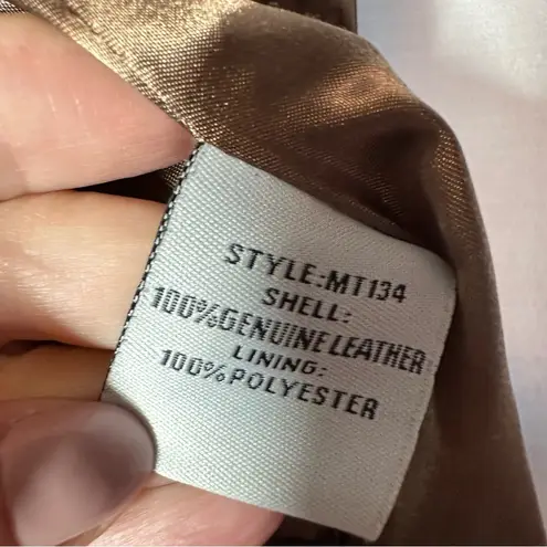 My Tribe Leather Moto Jacket Brown Full Zip Asymmetric Hem Biker Rocker XS Y2K