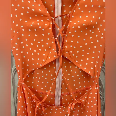 Flynn Skye peach polka dot balletcore ruffle short sleeve cutout mini NWT SZ SM
