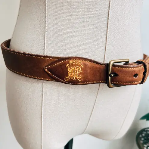 Ralph Lauren Vintage  Embroidered Logo Brown Leather Belt