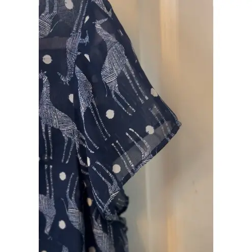 New Directions M Women's Giraffe Print Top Shabby Chic Sheer Coquette Artsy Blue Size M