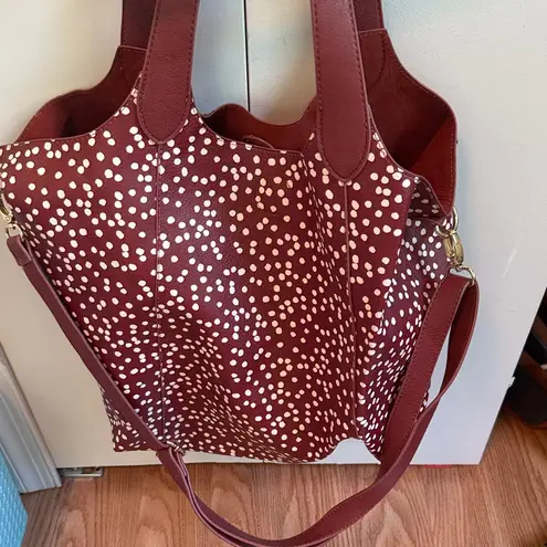 Fashionable Chocolate Brown Polka Dot Tote Bag‎ Shoulder Bag Crossbody Strap White