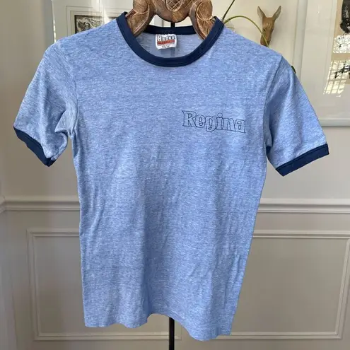 Vintage 70s Hanes Regina Ringer Retro Tshirt XS S Blue